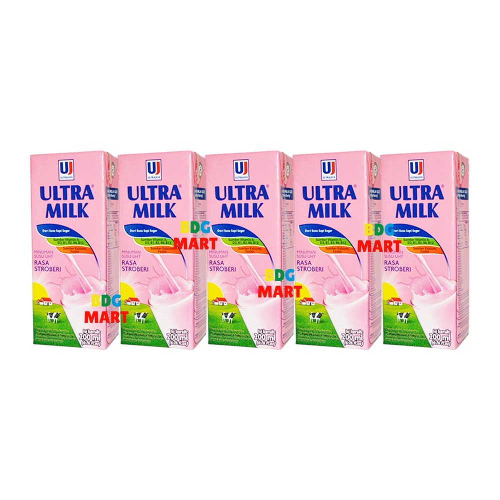 

PAKET 5 PCS Ultra Milk Strawberry Susu Ultra Rasa Stroberi - 5pcs x 200ml
