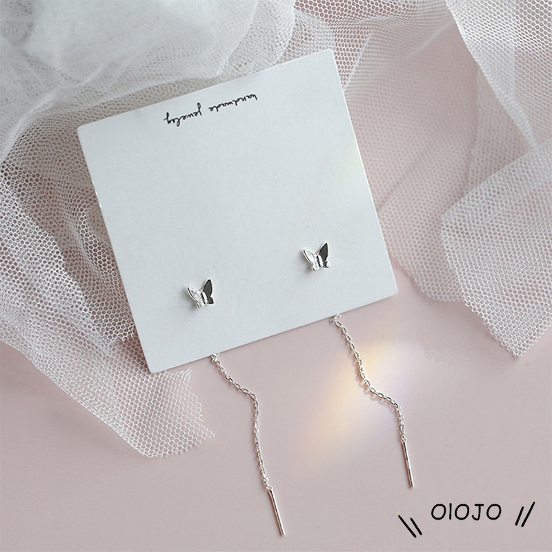 1 Pasang Anting Stud Rantai Rumbai Panjang Desain Kupu-Kupu Gaya Minimalis Untuk Hadiah Natal - ol
