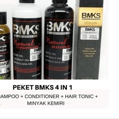 ☏ BMKS PAKET 4IN1 SHAMPO- CONDITIONER - MINYAK KEMIRI - HAIR TONIC ➱