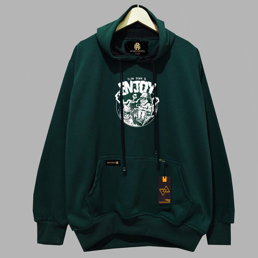 HOODIE PRIA UKURAN JUMBO XXL / HODIE PRIA UKURAN BIG SIZE ENJOY HIJAU BOTOL