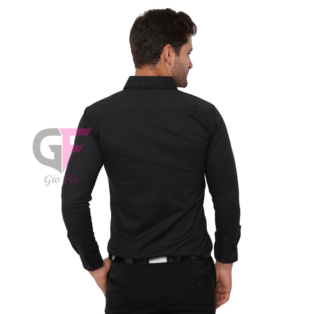 GIOFLO Baju Semi Formal Pria Style Korea Lengan Panjang Hitam / LNG 1776