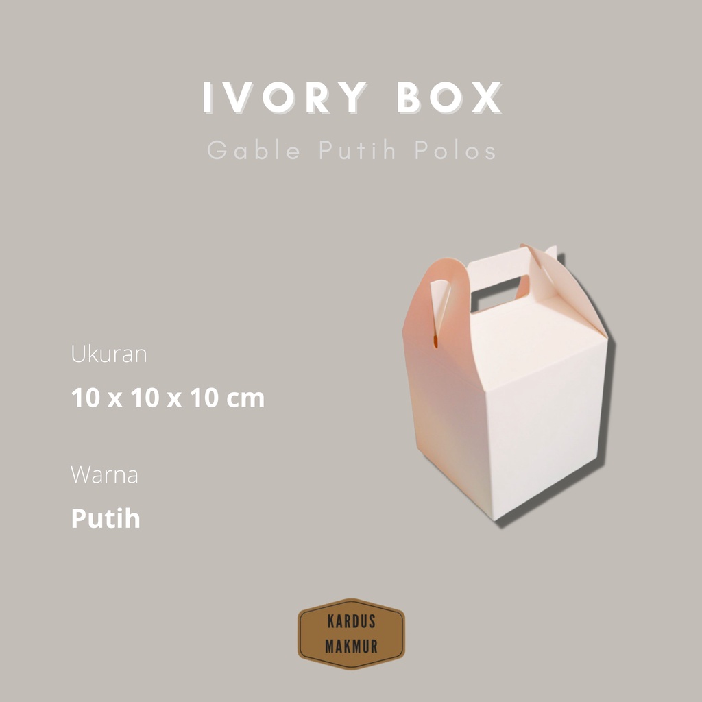 

GABLEBOX PUTIH size 10x10x10cm, model tenteng dengan pegangan jinjing cocok untuk tempat kue kering