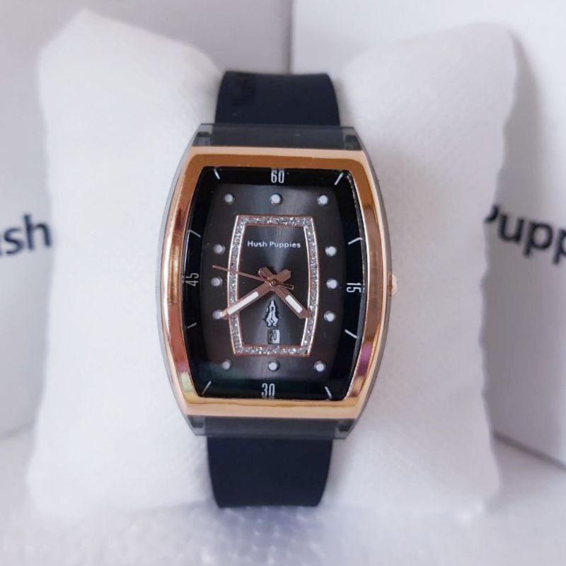 (Terima Cod)Jam Tangan Wanita Hushhpuppies Oval Karet Strap Rubber Murah(Dikirim Jakarta)