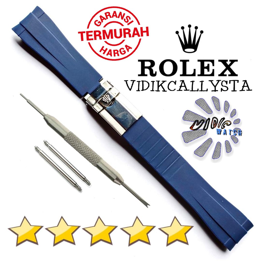 STRAP ROLEX TALI JAM ROLEX RUBBER FULL SET 20MM BLUE NAVY