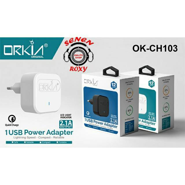 Adaptor charger Orkia 1 USB 2.1 A Fast charger Adapter CH-103