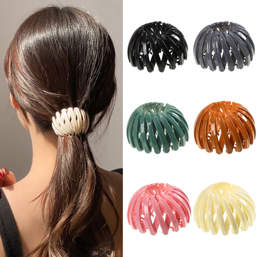 Set Ikat Rambut Desain Sarang Burung Aksen Bola Kristal Mutiara Warna Solid Gaya Korea Untuk Wanita