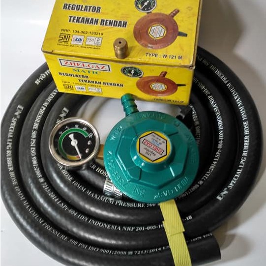Regulator Matic Zhelgaz WINN GAS W 121 Manometer Selang berlapis Tiga LPG 500 PSI Asli DN