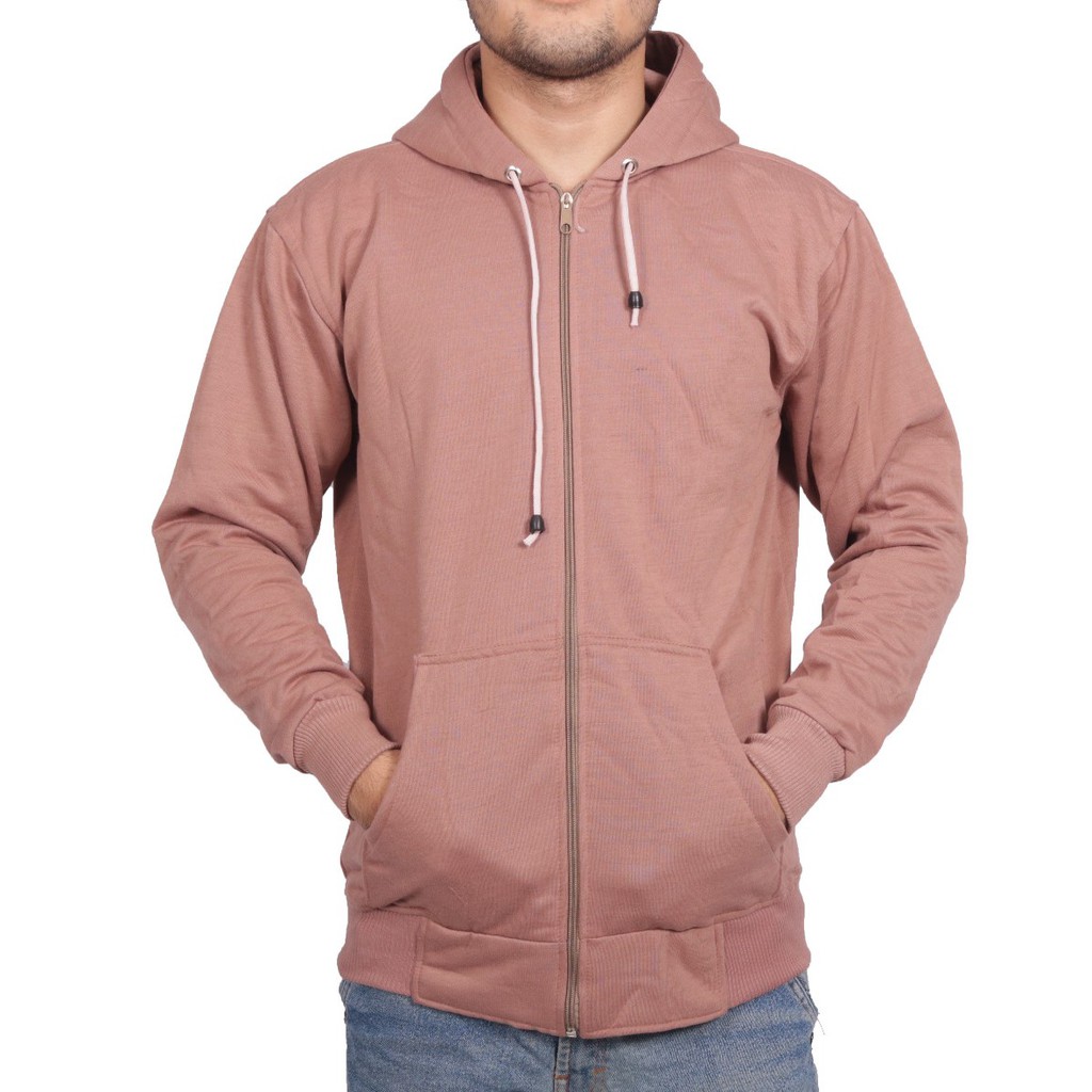 Jaket zipper polos hoodie M,L,XL,XXL pria wanita marun wame-MOCCA