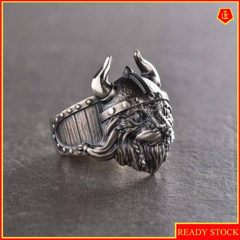 [Ready Stock]Personality Retro Horn Silver Ring