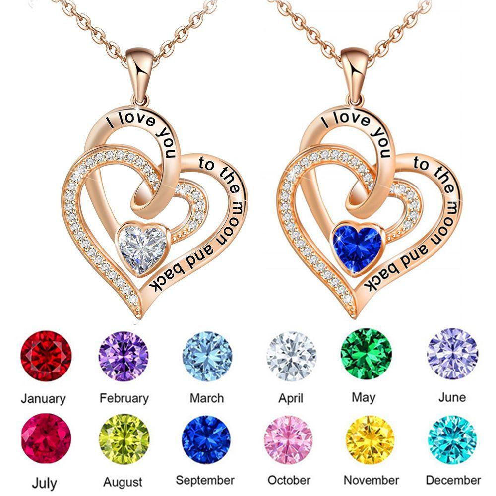 R-flower Heart Necklace 5A Cubic Zirconia Wanita Rose Gold I Love You to The Moon and Back