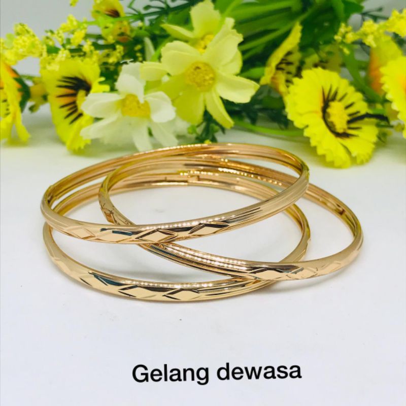 Terbaru Gelang tangan kolong titanium wanita dewasa 3pcs lapis emas 22k anti karat