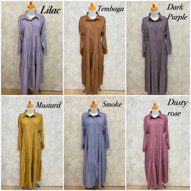 ALINA MIDI DRESS SHAKILA SMOKE BELAKANG ALLSIZE FIT TO XL GAMIS MIDI DRESS LEBARAN