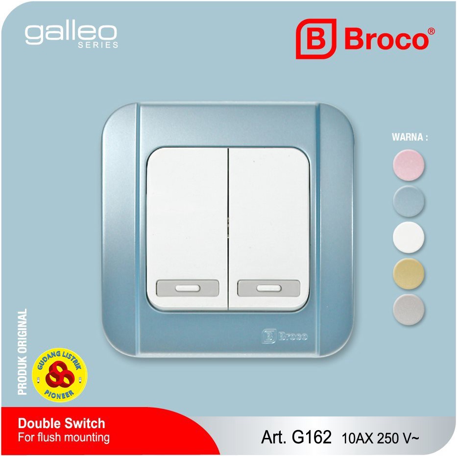 Broco Saklar Seri 2G Galleo Biru G162-54S Blue Double 2 Gang 1 Way