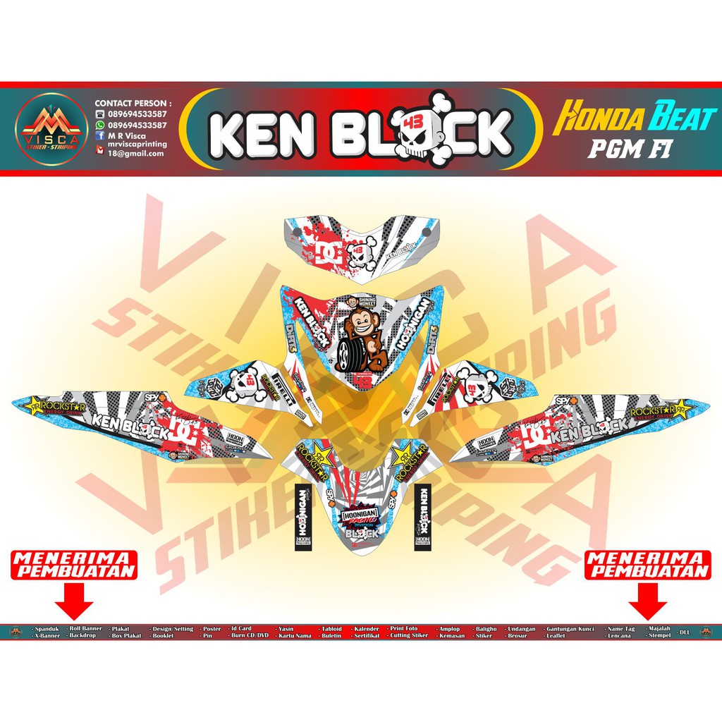 Striping Stiker Decal Sticker Grade B Honda Beat Pgm Fi Ken Block