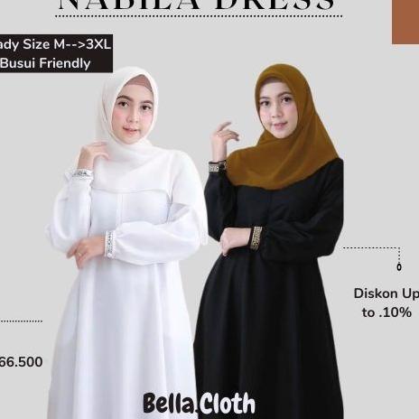 (PALING DIMINATI) Nabila Dress Gamis Putih Polos Wanita Menyusui Busui Fashion Muslim Dress Gamis Ha