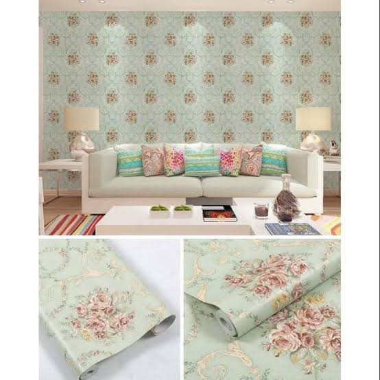 Wallpaper Dinding Stiker Shaby Bunga Tosca Ukuran 45 cm x 10m