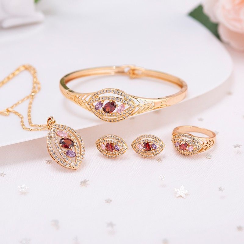 (COD✅)TERBARU SATU SET KALUNG GELANG ANTING CINCIN DEWASA PERMATA XUFING ANTI KARAT