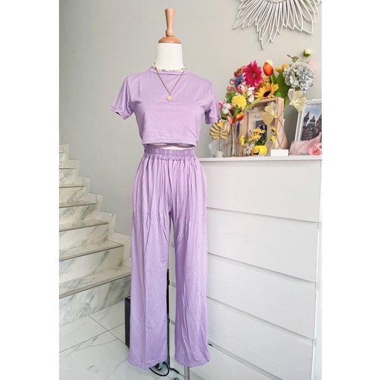 stelan croptop+long pants polos wanita,set rayon polos kyota,one set kyota rayon polos murah