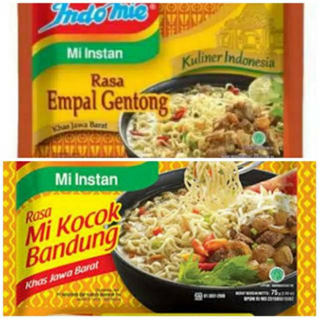 

indomie mie instant rasa nusantara / empal gentong / kocok bandung / Coto Makassar / Cakalang dll