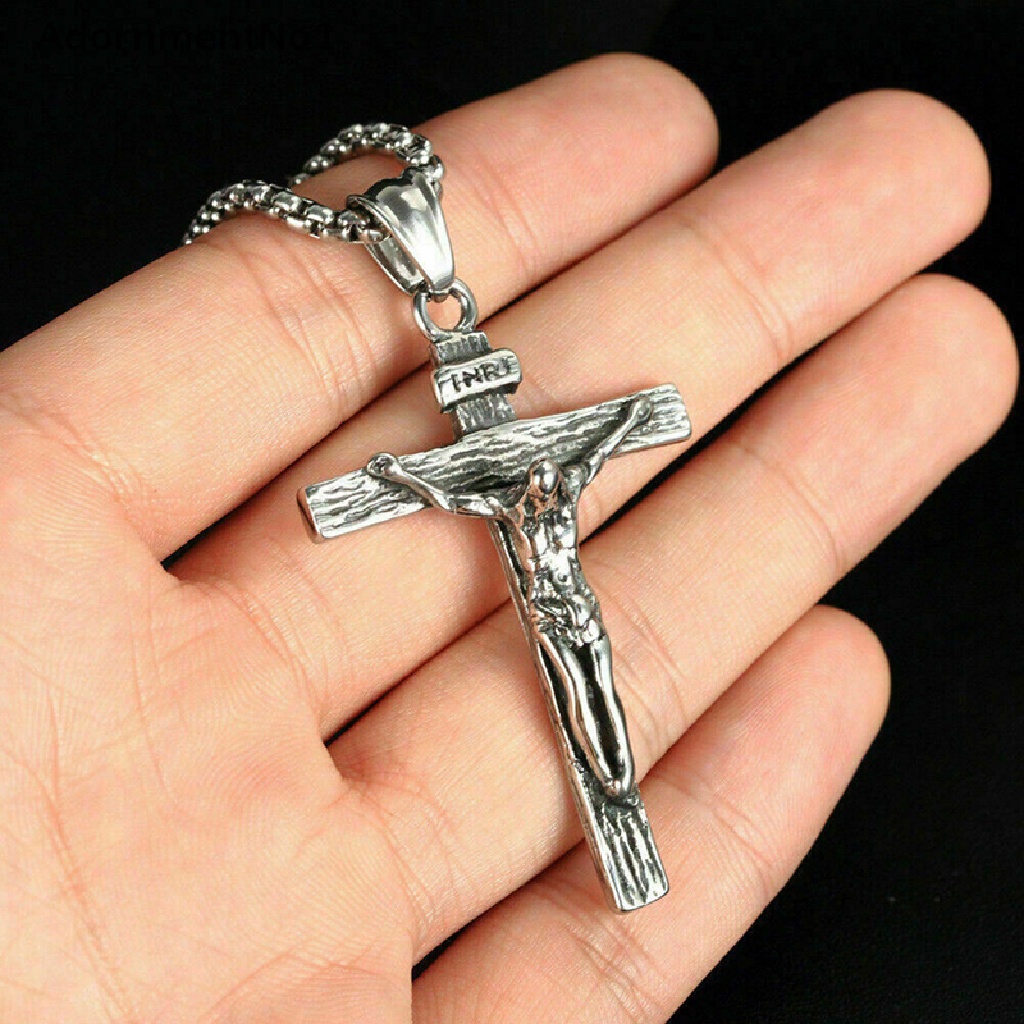 (AdornmentNo1) Kalung Rantai Dengan Liontin Salib Yesus Bahan Stainless Steel Untuk Pria