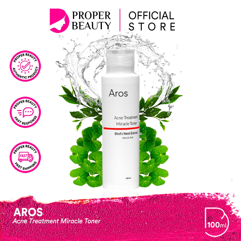 AROS Acne Treatment Miracle Toner Indonesia / Facial Wash Essence Serum Day Night Cream Mask Paket