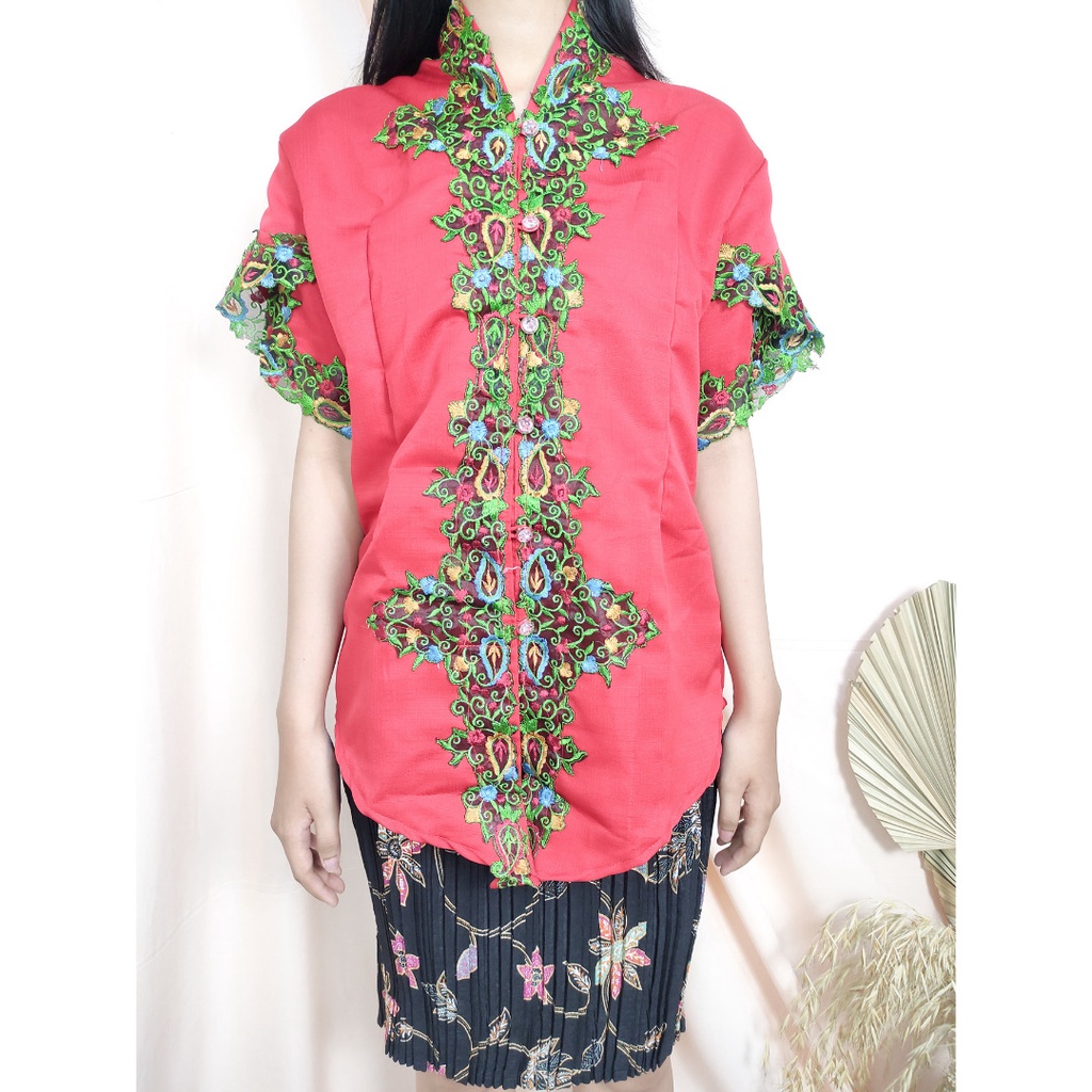 SB COLLECTION Stelan Atasan Kebaya Safari Blouse Bordir Dan Rok Plisket Midi Jumbo Batik Wanita