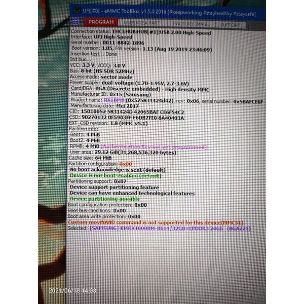 Emmc SAMSUNG KMRX1 32 GB BGA 221 CLEAN RPMB