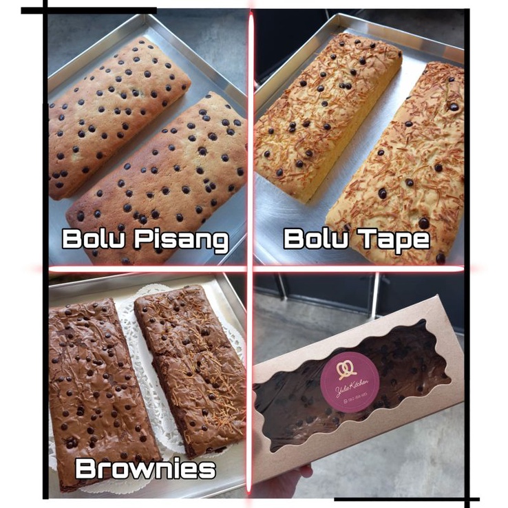 

Banana Cake/Bolu Pisang, Bolu Tape, Brownies dan Roti Sobek fresh Uk. 10 x 22cm.