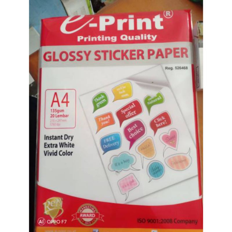 

Kertas sticker glossy paper A4 e print 1 pack