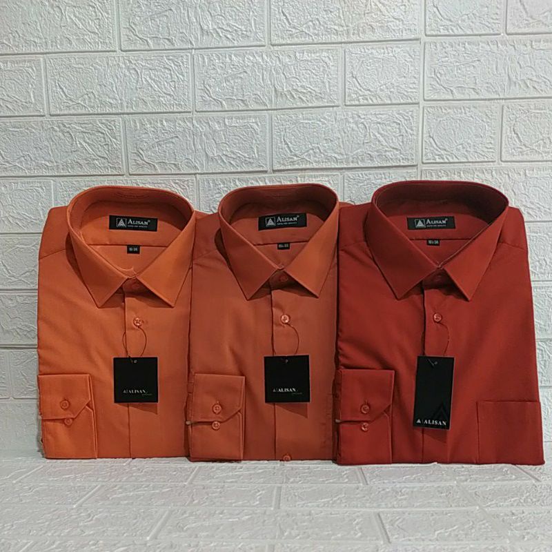 Kemeja Alisan Polos Merah Bata Panjang Reguler
