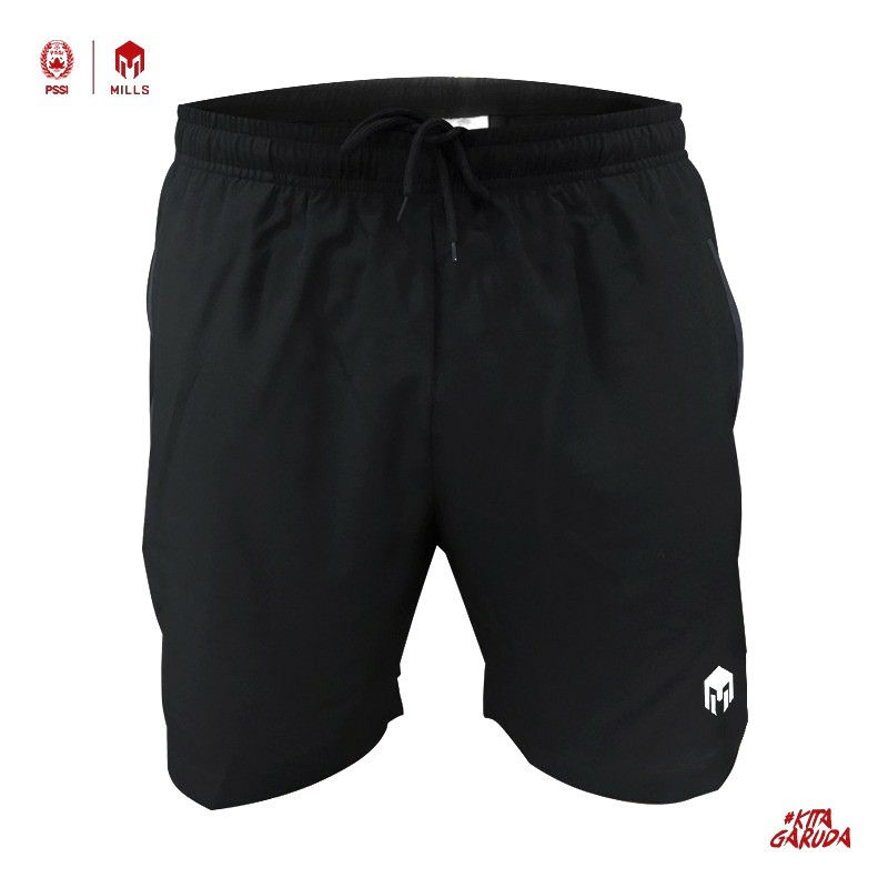 CELANA LARI PENDEK MILLS 1401 CELANA OLAHRAGA BOLA PENDEK LIQUID RUNNING SHORT ORIGINAL BLACK