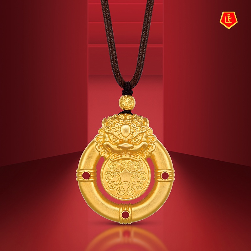 [Ready Stock]Royal Lion Safety Buckle Pendant Gold Necklace Classic Temperament