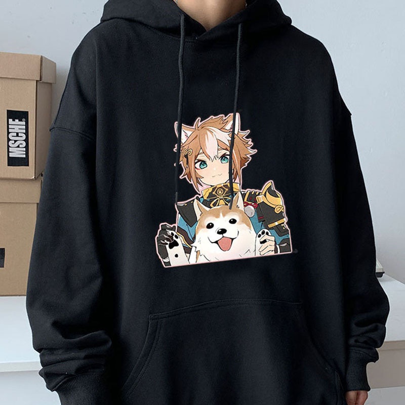 Hoodie Hot Game Gorou Genshin Impact Gorou Kawaii Print Hoodie Unisex Cowok Cewek