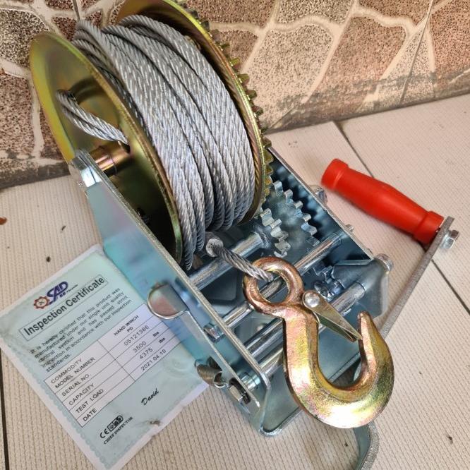 Hand Winch 3500Lbs Katrol Sling Baja 1500Kg Wire Rope Winch