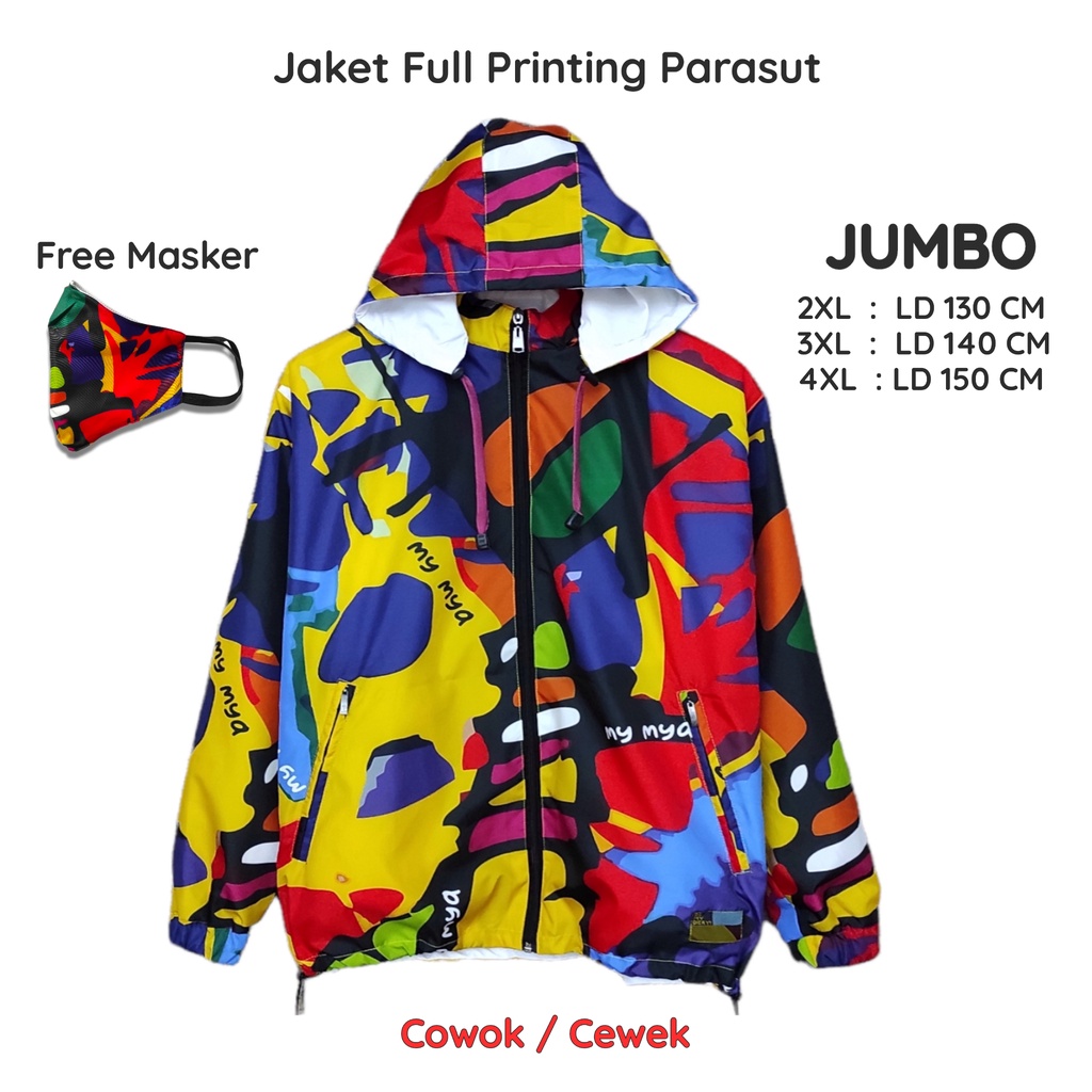Jaket Parasut Jumbo Wanita pria  Printing  / jaket parasut Big Size / jaket parasut over size pria d