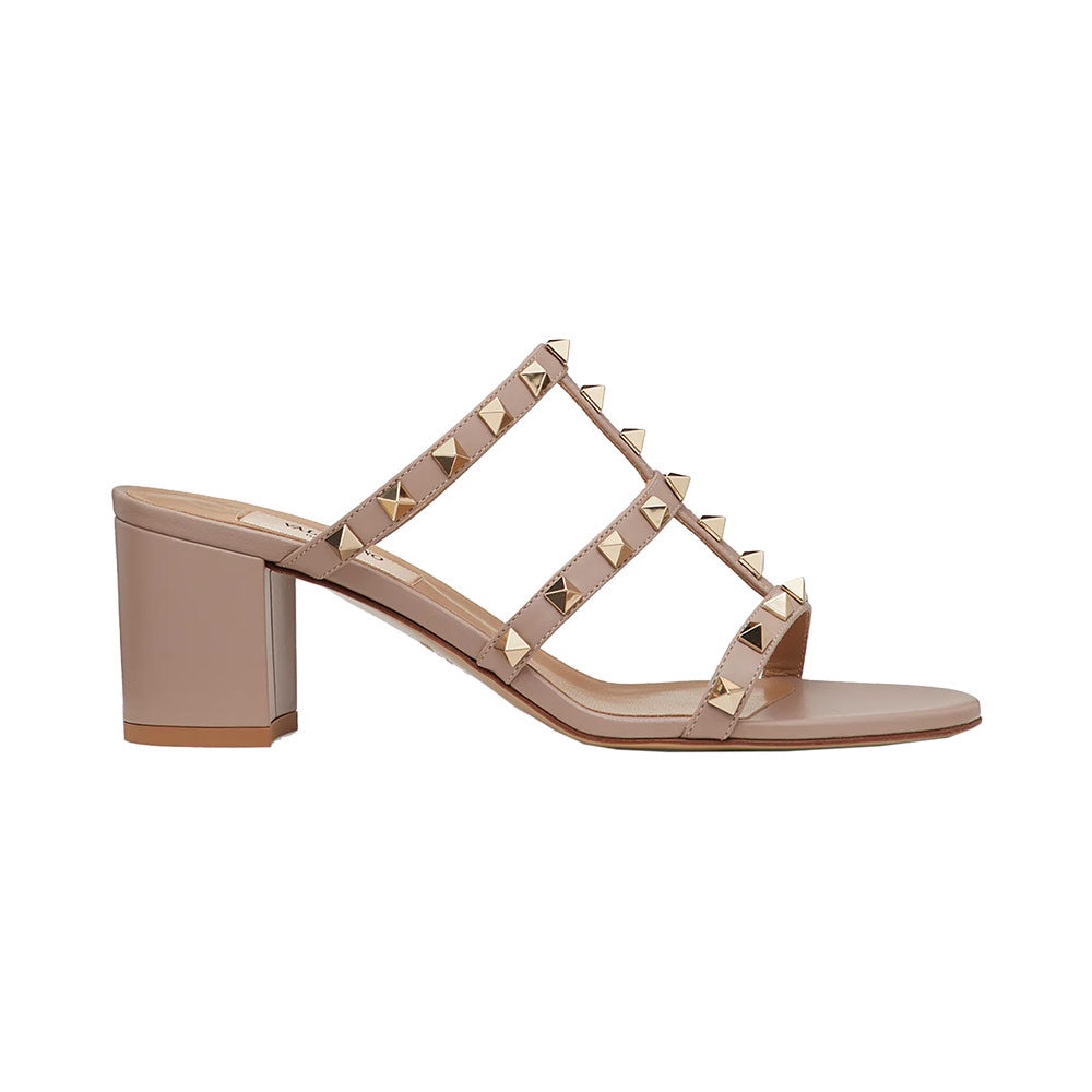 VLTN Rockstud 6cm Chunky Mules Sandal Nude 100% Original