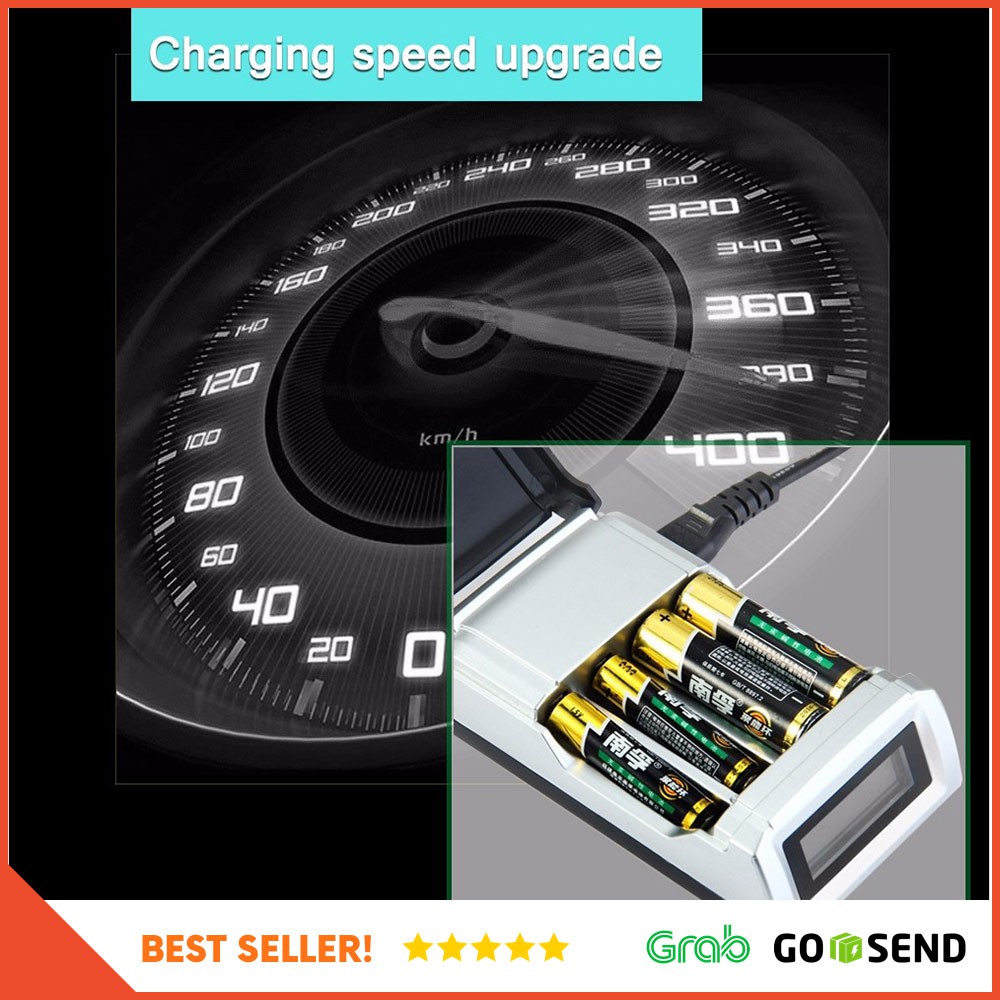Taffware Smart Intelligent LCD 4 Slot Charger Baterai for AA AAA NiMh NiCd - C905W - Black