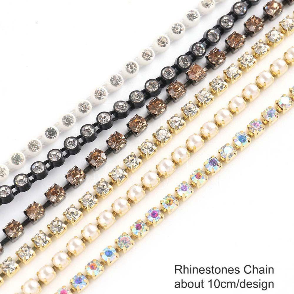 MXBEAUTY Rantai Logam Kuku Rhinestones Pesona 6kisi /set Emas Hiasan Kuku 3D Aksesoris Kuku Manicure Pearl Chain Nail Jewelry