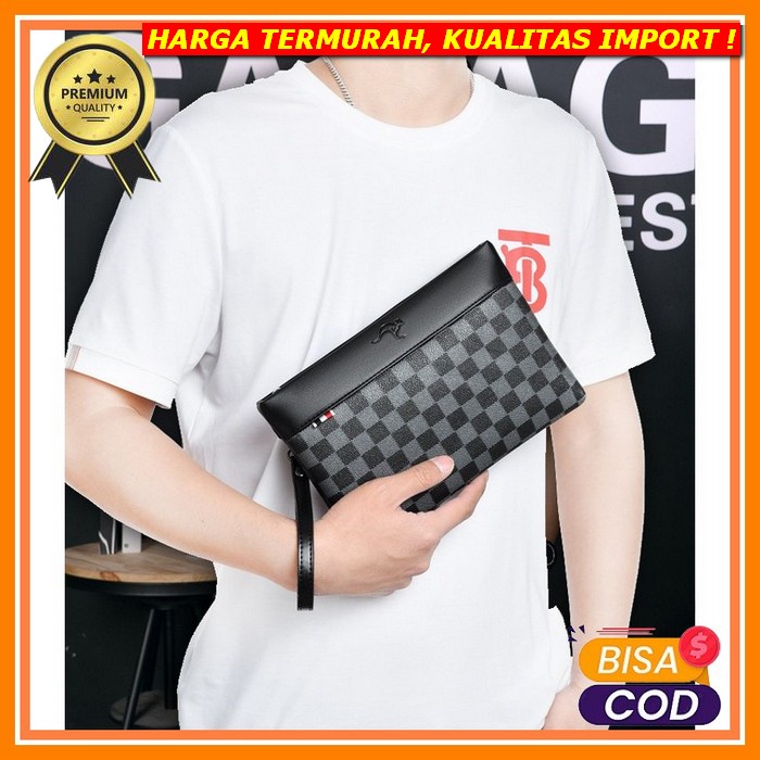 Handbag Pria Black Clutch Pria Motif Kulit Buaya 88100-11Vlc Tas Tangan Pria Handbag Tas Genggam Pri