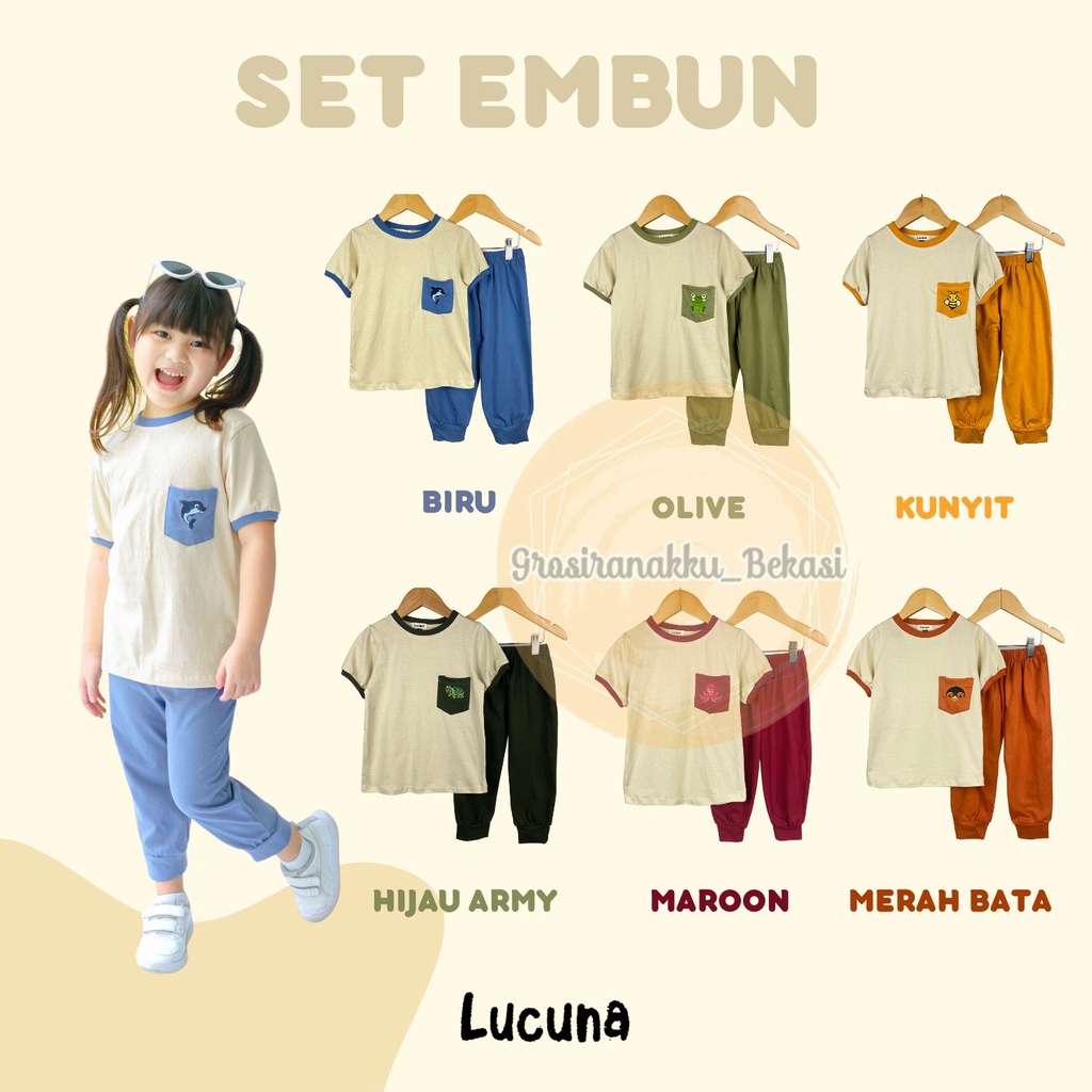 Setelan Anak Unisex Embun Lucuna Mix Warna Size 1-5 Thn