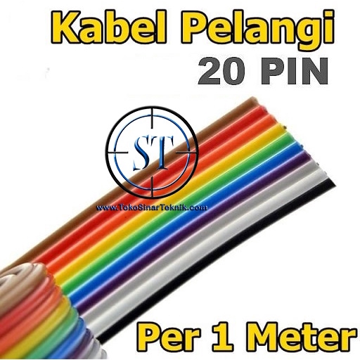 Kabel Pelangi 20P 20 Pin Warna pipih 20 jalur Jumper Elektronika Rainbow Flat Cable Bisa Disolder Panjang Per Meter