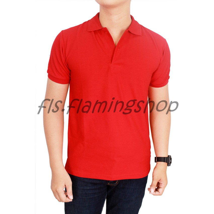 Polo Shirt Merah Terang / Baju Kaos Kerah / T-shirt, Berkerah, Cowok