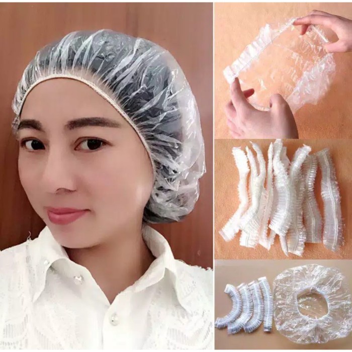 Shower cap penutup rambut travel topi mandi perjalanan hotel showercap