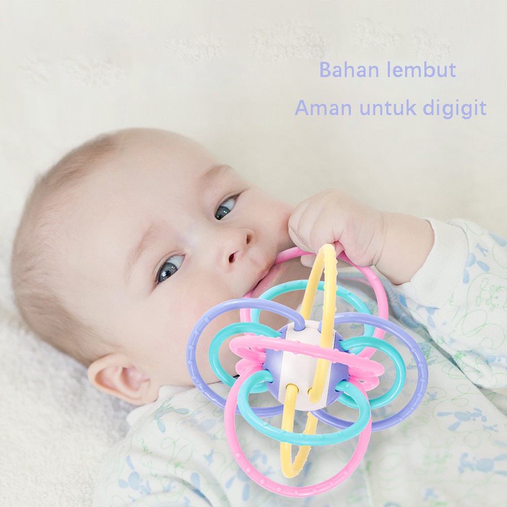 HIPPO LAND Mainan bayi Manhattan bola /Rattle teether bayi karet lembut 220