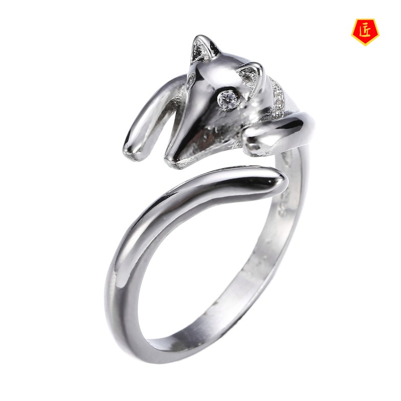 [Ready Stock]925 Silver Simple Fox Open Ring Classic Personality