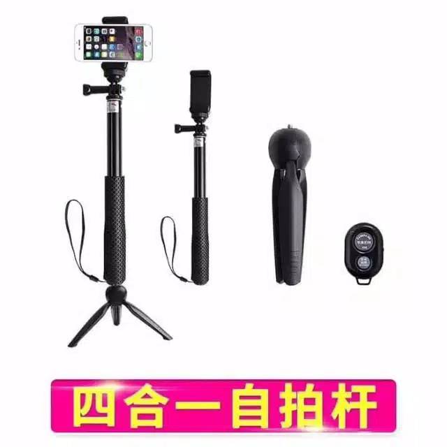 Tripod Tongsis Go Pro 4in1 Tripod Bluetooth Remote Shutter