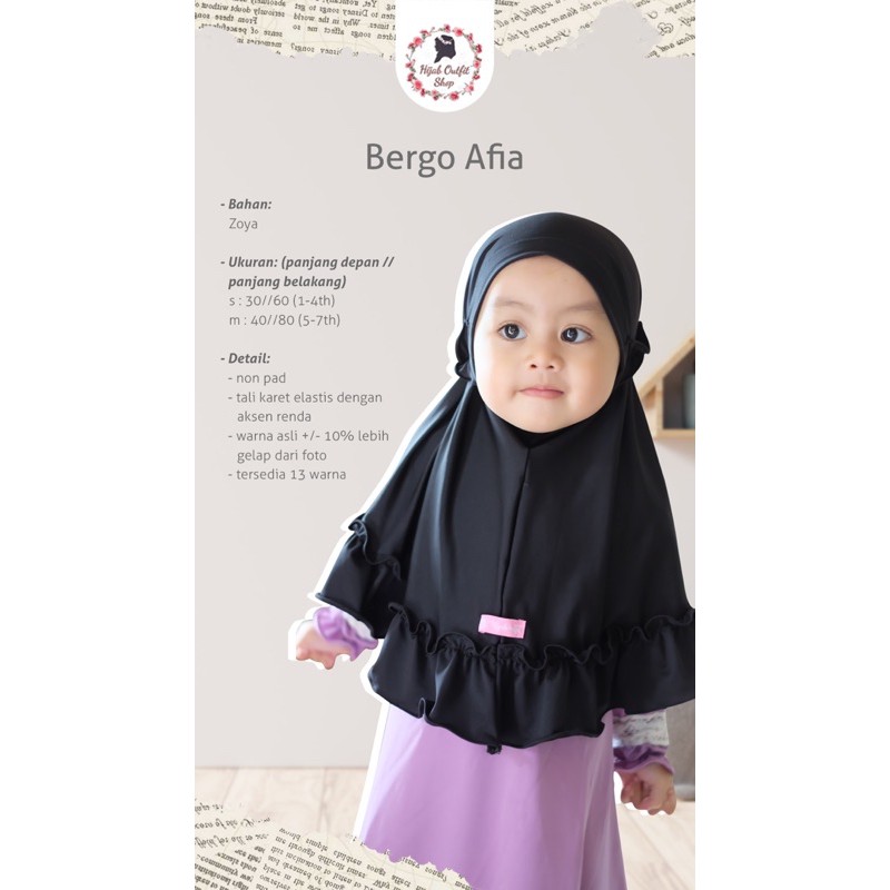 Bergo Afia / bergo rempel anak/ kerudung anak hijab bayi