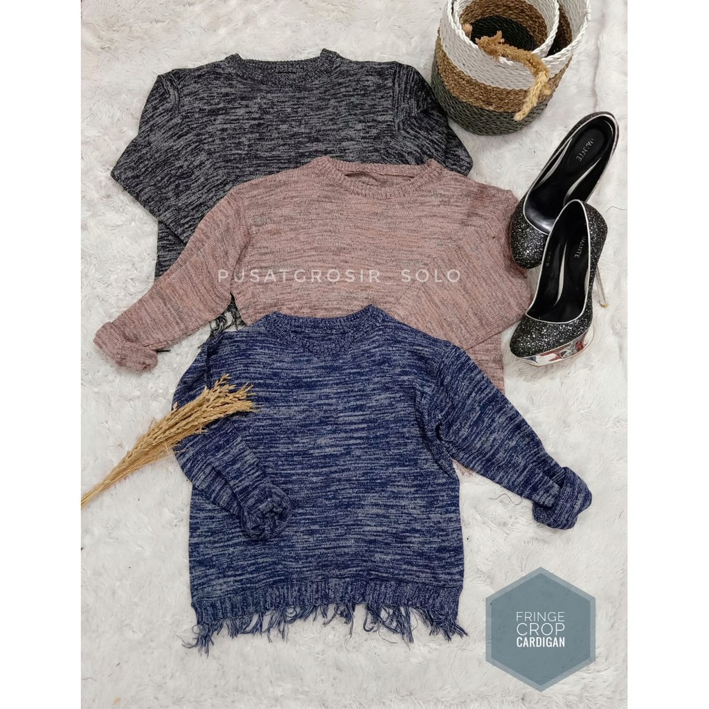 CUCI GUDANG!! FRINGE CROP SWEATER/ CROPTY RAJUT KNITED PUSATGROSIR_SOLO