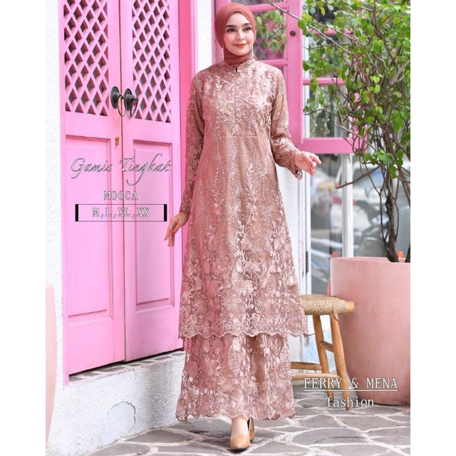 Gamis Malaysia Busui Tingkat/Susun Full Tulle Bordir depan belakang