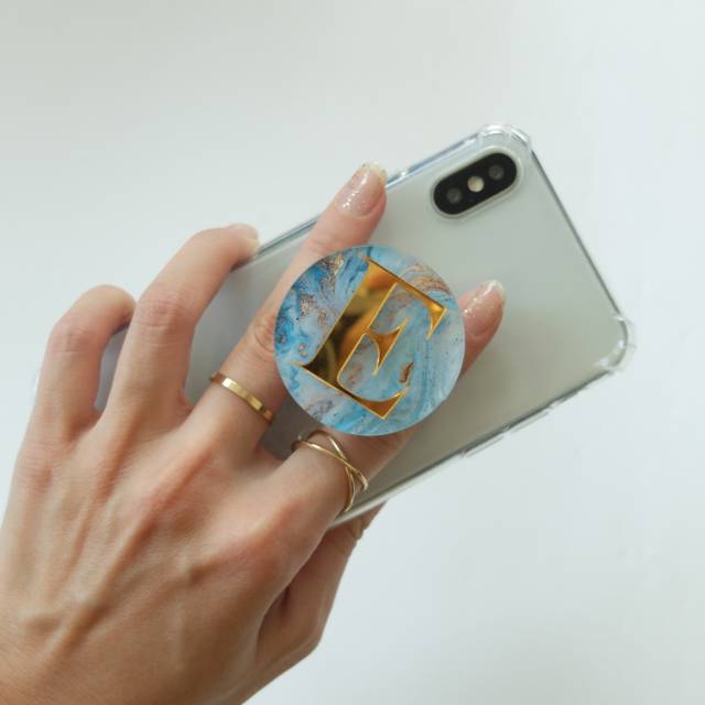 Popsocket Marble with Gold Initial Keren Mengkilap Glossy Kado Cewek Griptok Pegangan Hape